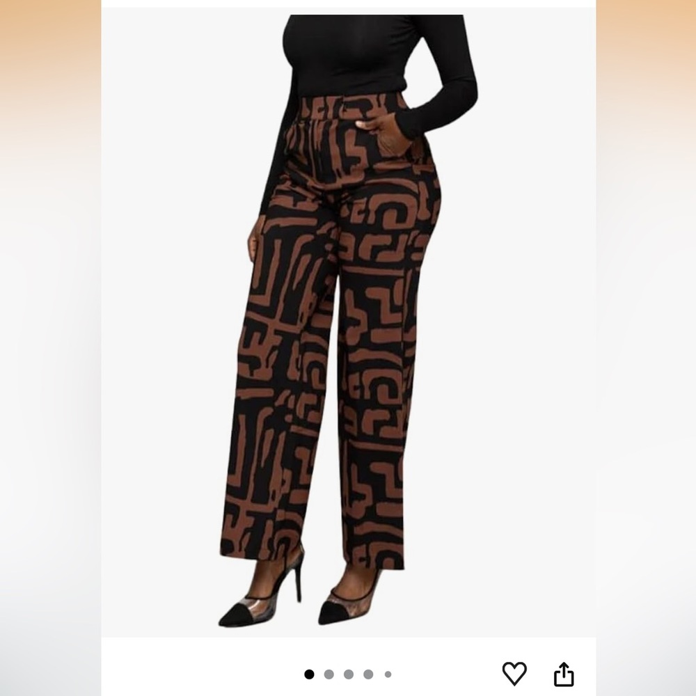 D’IYANU Thema Women’s African Print Wide Leg Stretch Pants Espresso Geometric M